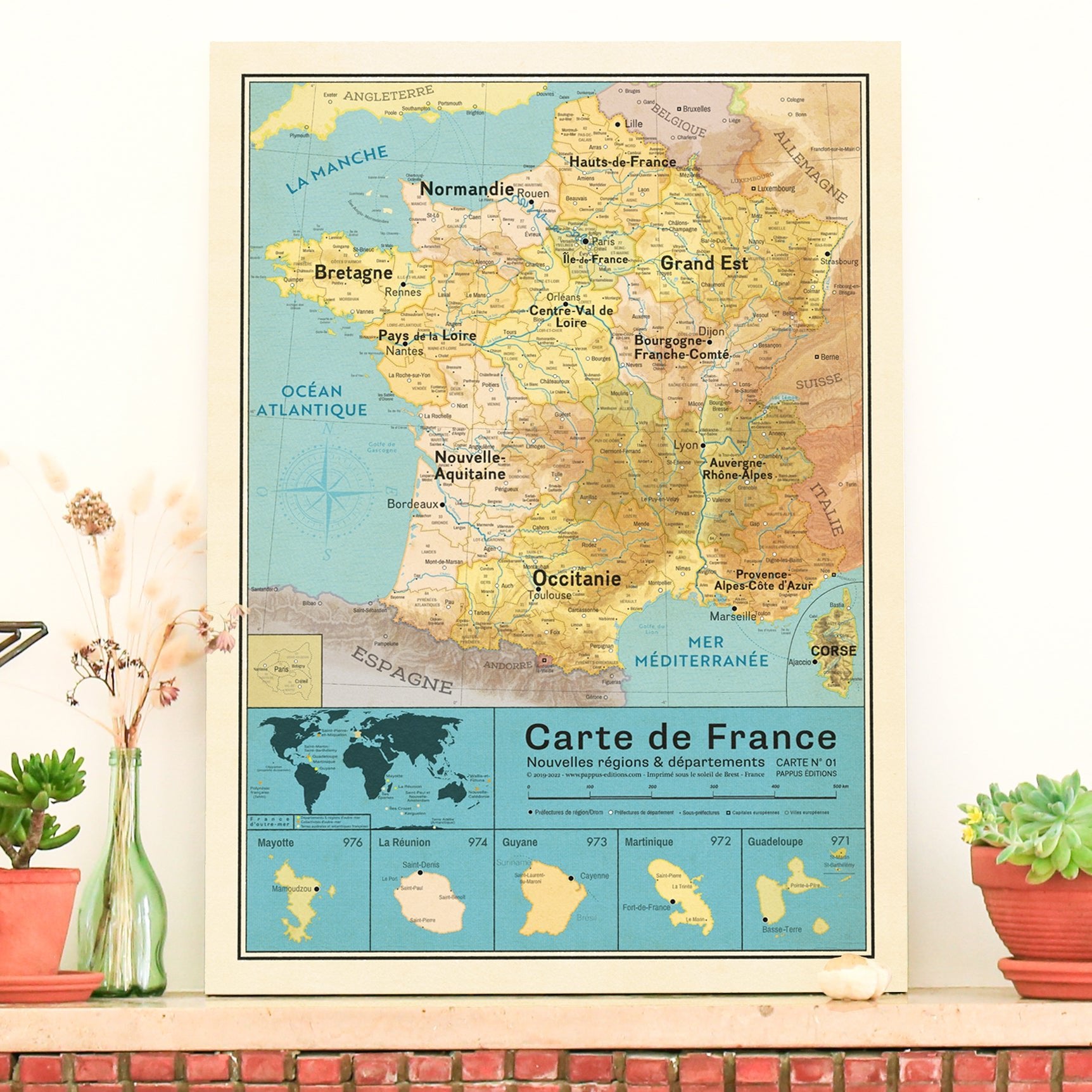 Affiche Carte France décorative rétro - Nouvelles régions - PAPPUS EDITIONS