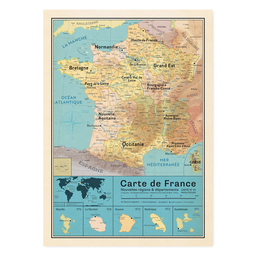 Carte France départements affiche murale