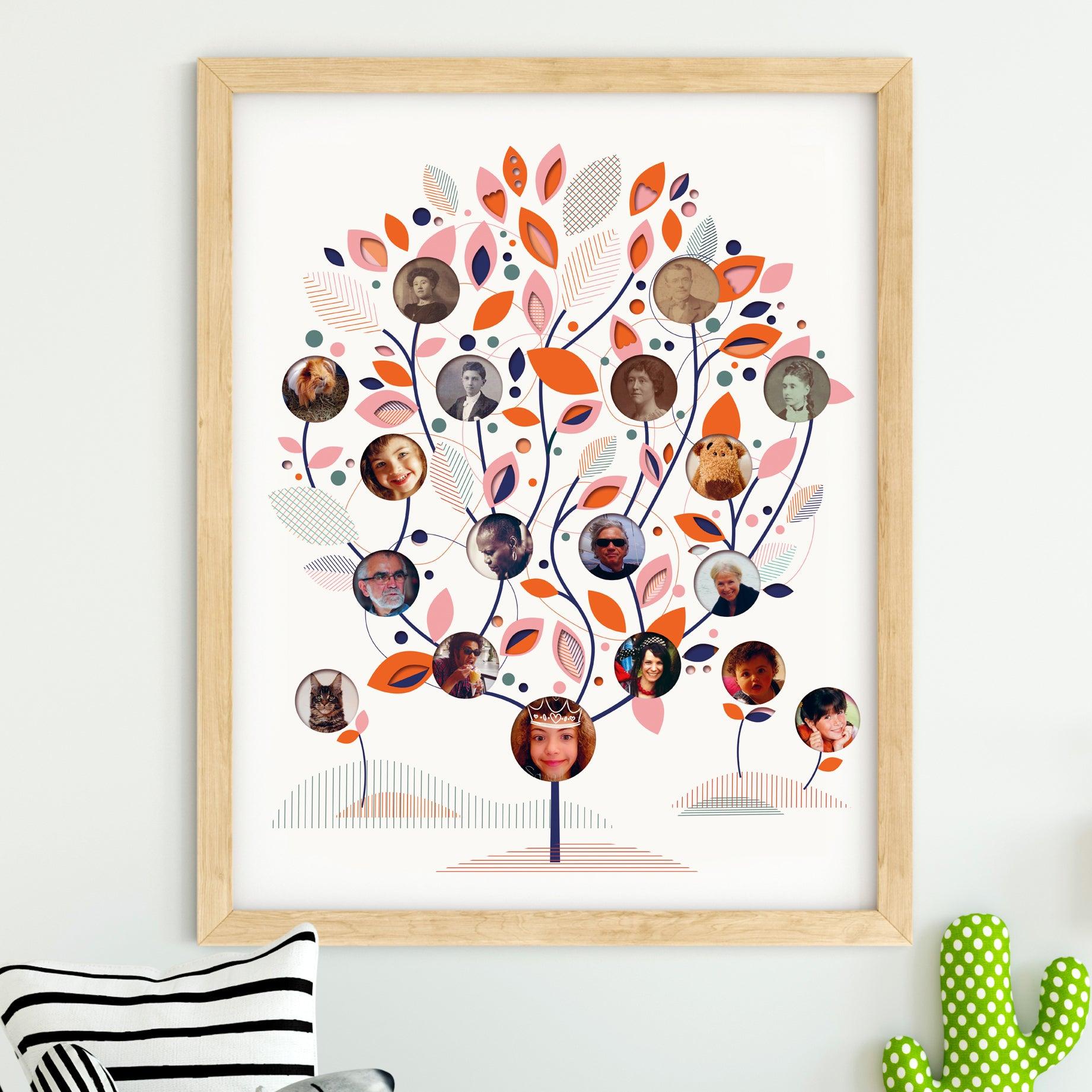 Affiche Arbre généalogique personnalisable - Rose poudré - PAPPUS EDITIONS