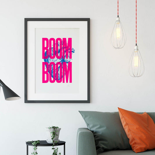 Affiche Boom Boom Rose fluo - Sérigraphie signée 50 x 70 cm - PAPPUS EDITIONS