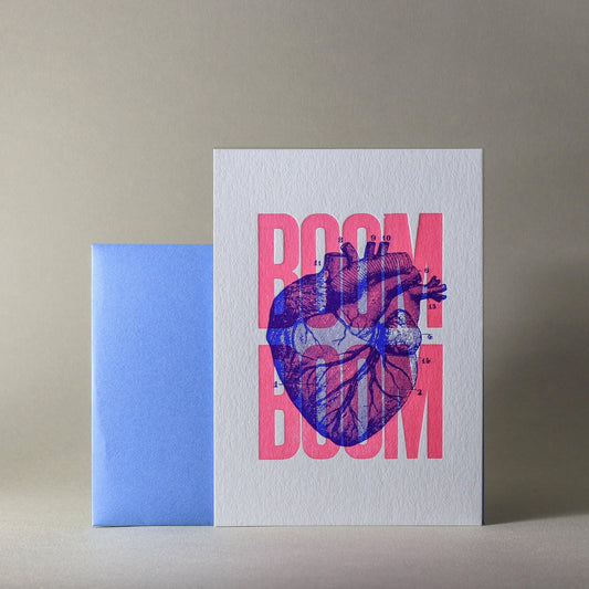 Carte letterpress Boom Boom rose fluo - PAPPUS EDITIONS