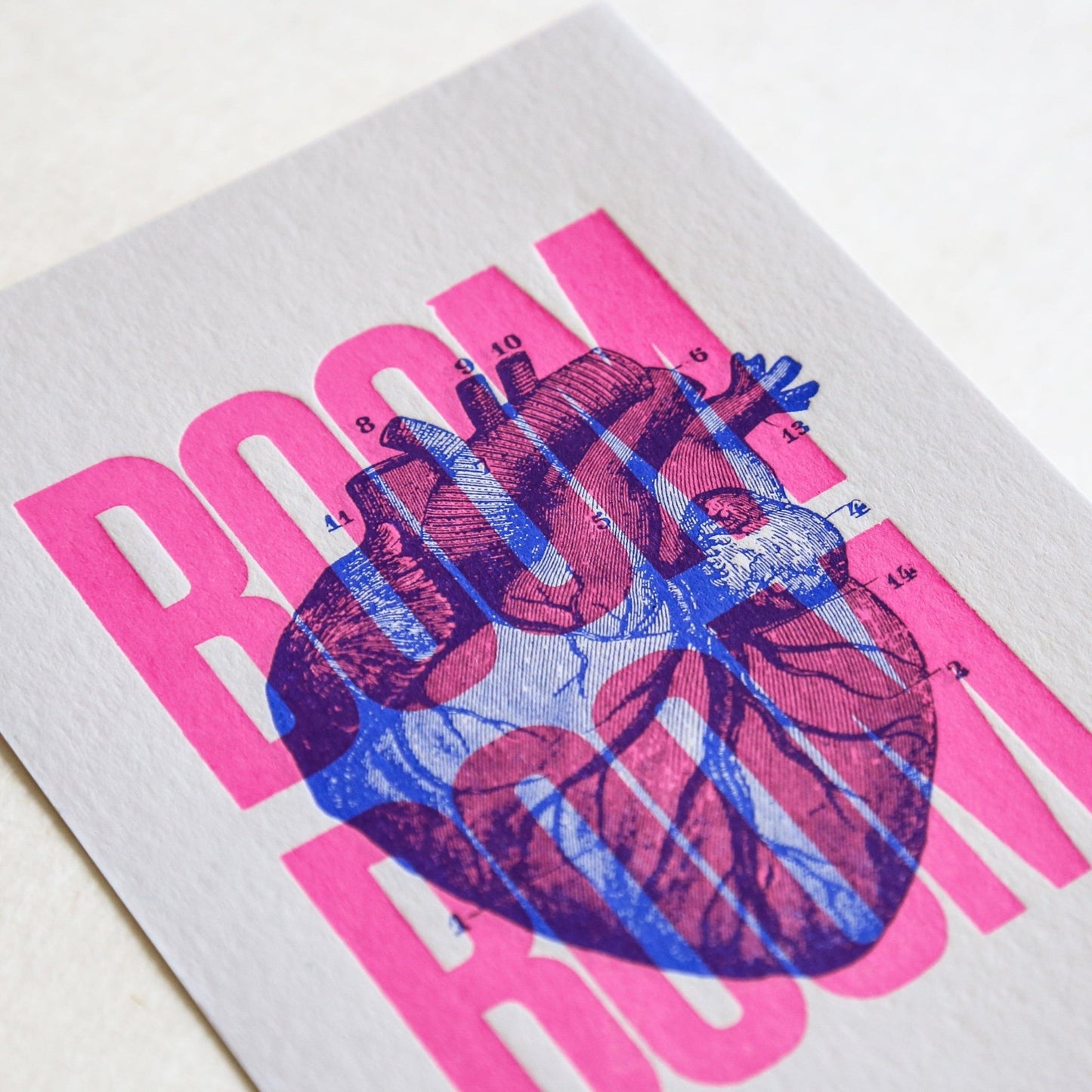 Carte letterpress Boom Boom rose fluo - PAPPUS EDITIONS