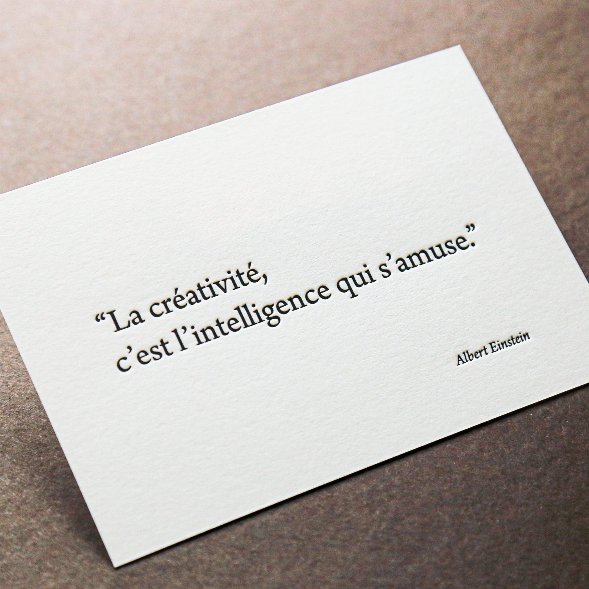 Carte Letterpress citation sur la Créativité d'Einstein - PAPPUS EDITIONS