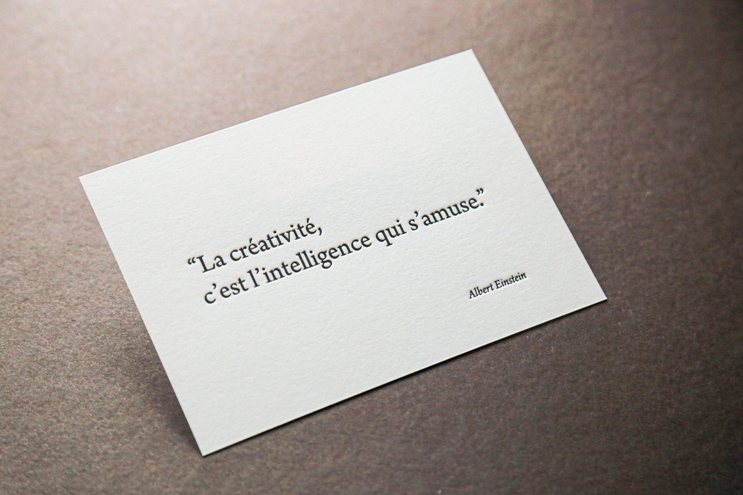 Carte Letterpress citation sur la Créativité d'Einstein - PAPPUS EDITIONS