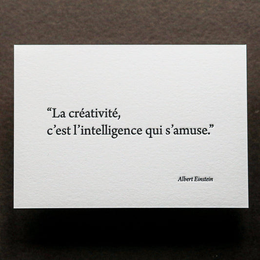 Carte Letterpress citation sur la Créativité d'Einstein - PAPPUS EDITIONS